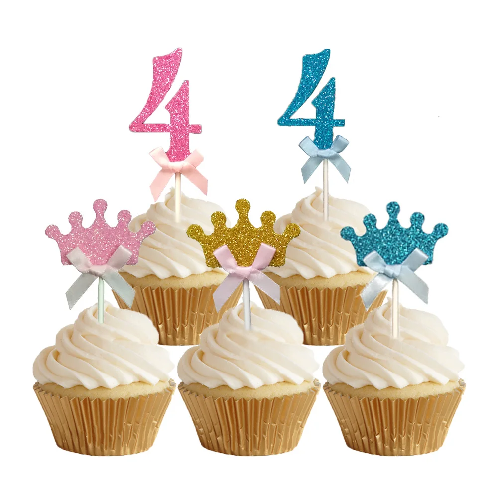 Toppers De Cupcakes Numero 4 24 Pieces Decoration De Gateau D Anniversaire Pour Bebes De Quatre Ans Decoration De Gateau Pour Filles Et Garcons Du Quatrieme Anniversaire Aliexpress