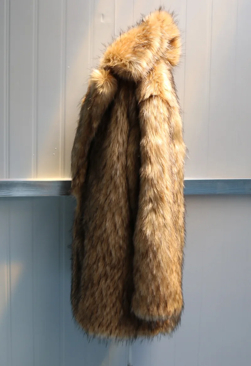 tall leather jacket Autumn and Winter New Men's Large size Loose Fur Coat Imitation Raccoon Hair Long coat Thick Warm Lapel Artificial Fur clothing red leather jacket mens