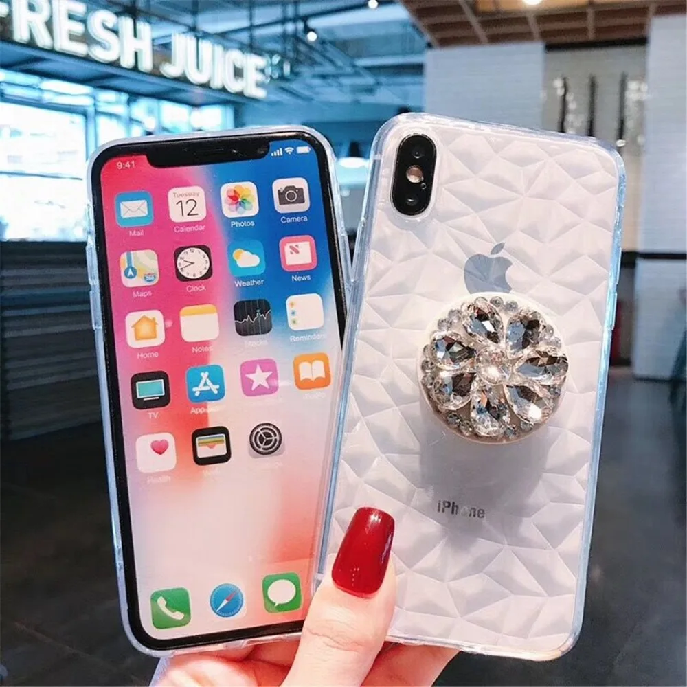 HUANQING Luxury water drill diamond print cell phone case For iPhone 6 6S 7 7Plus 8 8Plus Fashion for X XR XS Max Protective Cover case4