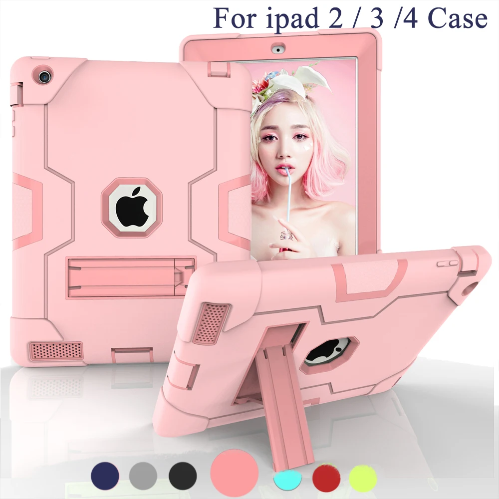 

Shockproof Heavy Duty Case For iPad 2 ipad3 ipad4 Cover Kids Safe Armor Silicon PC Back Fundas For ipad 2 3 4 Tablet case + Pen
