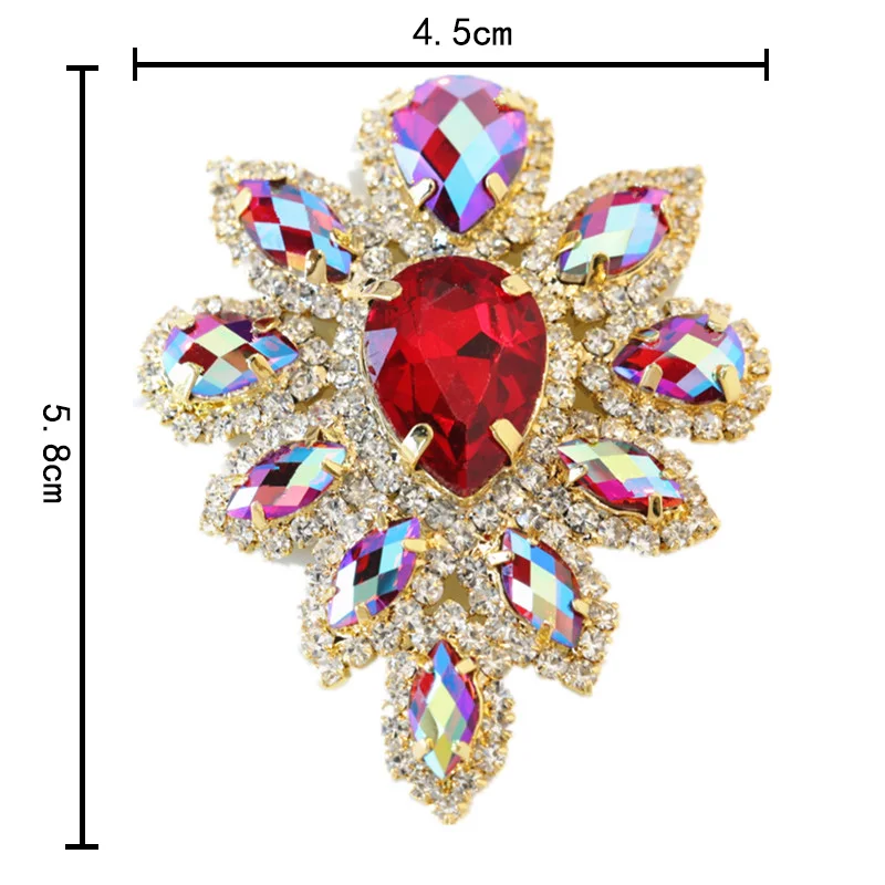 5.8*4.5cm 크리스탈 AB 유리 Strass 골드베이스 웨딩 드레스 B1008에 대한 라인 석 아플리케에 여러 가지 빛깔의 바느질 стразы для рукоделия