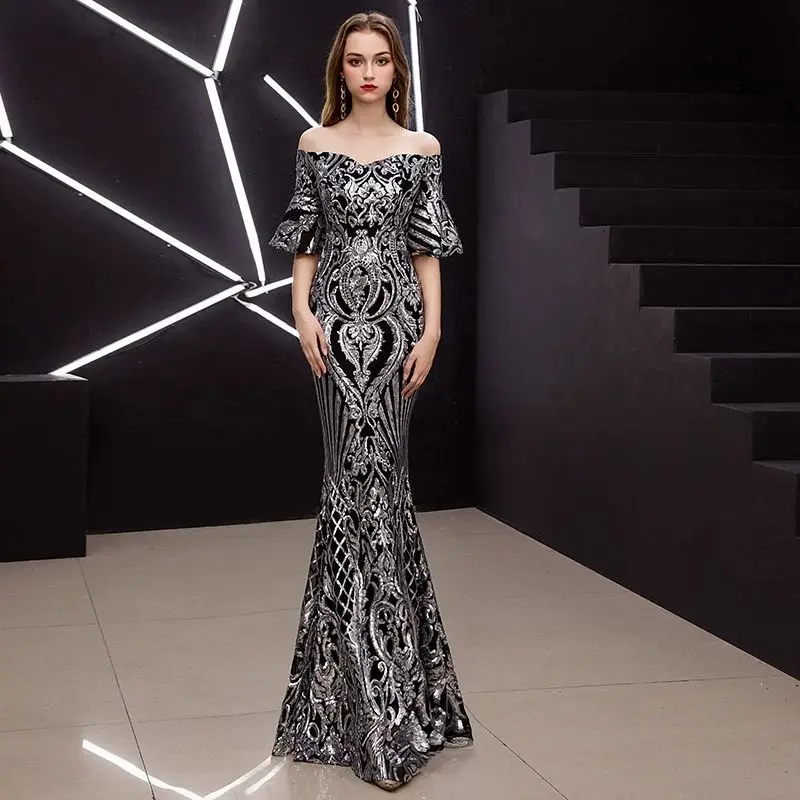 

2019 New Elegant Mermaid Long Evening Dresses vestido de festa Luxury Silver gradien Sequin Formal Party dress prom gowns