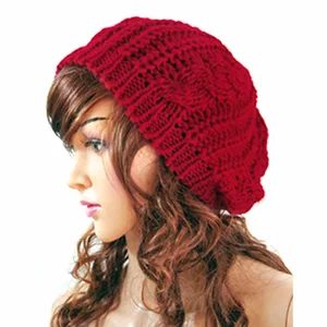 Лидер продаж, новые зимние Для женщин Hat теплая вязаная крючком сутулиться Багги Берет Шапка-бини Кепки для Для женщин капот роковой - изображение