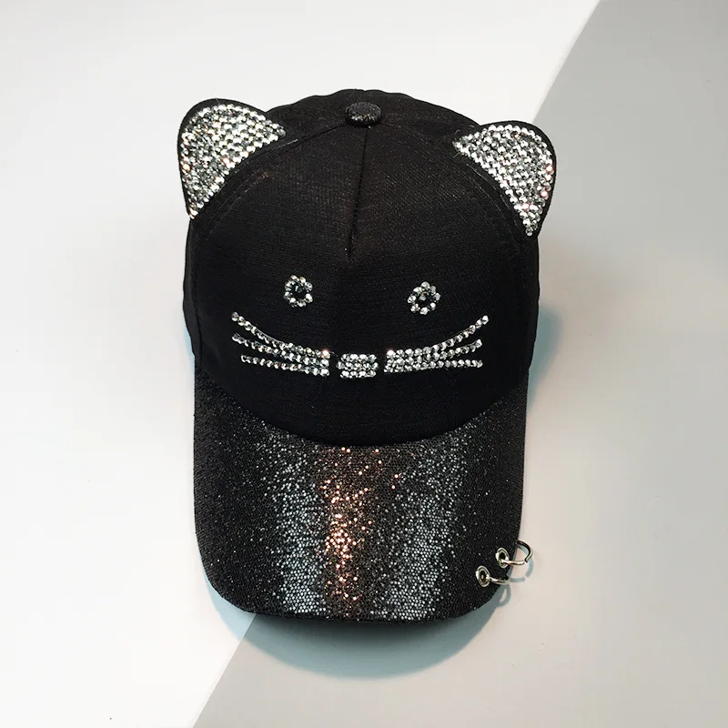 Snapback Cute Cat Ears Sequins Baseball Caps Women Fashion Lovely cat Adjustable Hip Hop Hat