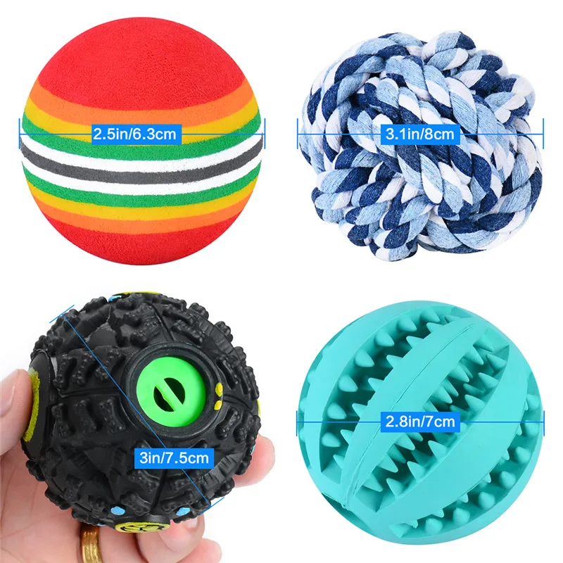 4PcsPack Dog Toy Interactive Rubber Balls Pet Dog Puppy Elasticity Teeth Ball Dog Chew Toys Tooth Cleaning Rope Balls (6)