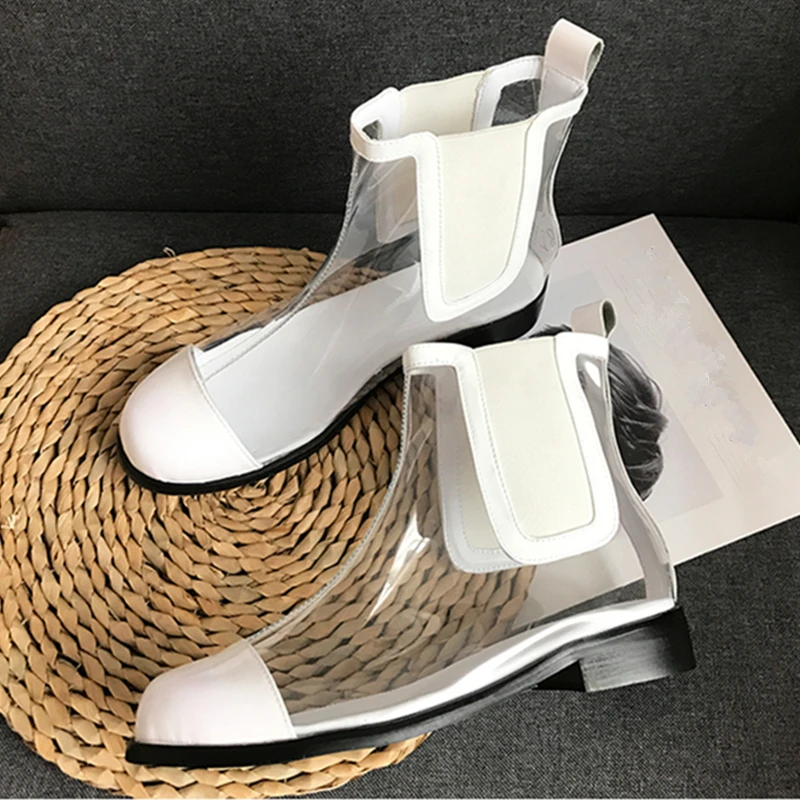 

Sexy Pvc Clear Women Ankle Boots Chelsea Boots Women Round Toe Clear Transparent Shoes Street Style Party Wedding Shoes Woman 40