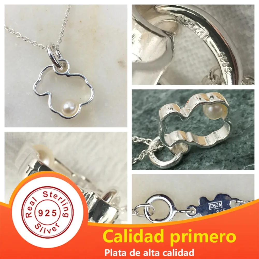 

EDELL 100% 925 Sterling Silver 1:1 Bear Pendant Pearl Necklace Beautiful and Easy To Take High Quality Jewelry 713564500