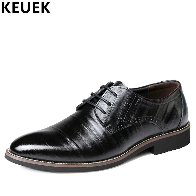 

Luxury Vintage Men Dress shoes Lace-Up Genuine leather Wedding shoes Pointed Toe Oxfords Flats Derby Shoes Loafers 3A