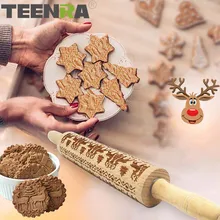 TEENRA Рождество тиснение Скалка деревянная Скалка помадка торт тесто ролик Рождество гравировка Скалка Торт Инструменты