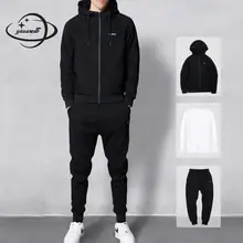 Yauamdb мужские наборы весна осень размер M-4XL толстовка+ футболка+ брюки 3 шт. наборы хлопок длинный рукав молния повседневная одежда Y156