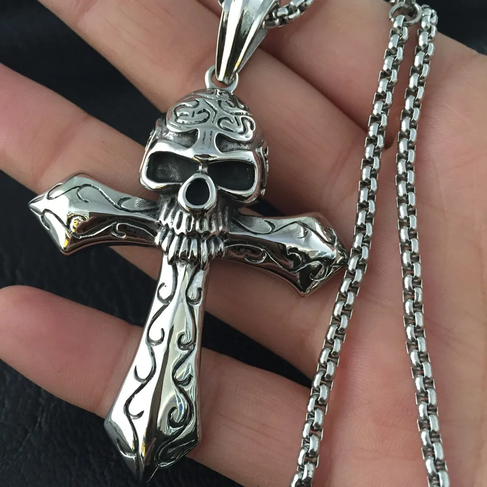 Cool Jewelry for Men Silver Stainless Steel Skeleton Skull Cross