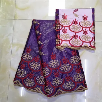 

New embroidery fashion African bazin lace fabric with 2yards net lace fabric IKBN36