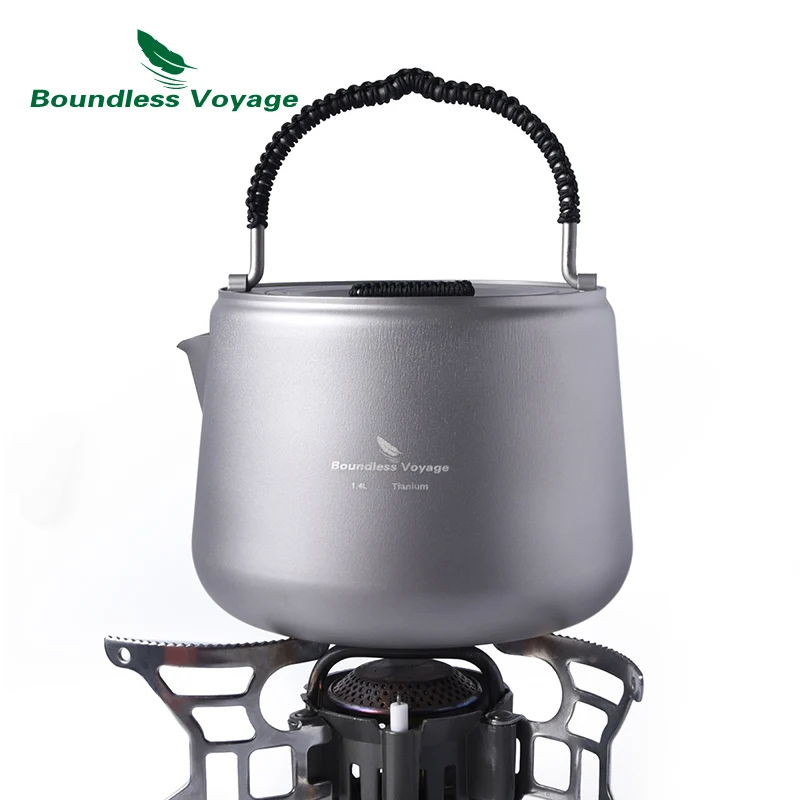 Boundless Voyage Outdoor Camping Titanium Kettle with Filter Anti-scalding Handle Lid fit Induction Cooker Coffee Tea Water 1.4L