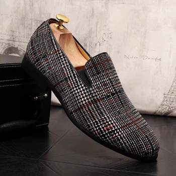 

British designer men Classic grid gentleman pointed shoes 2018 Wedding Dress Homecoming Prom Formal shoes zapatos hombre vestir