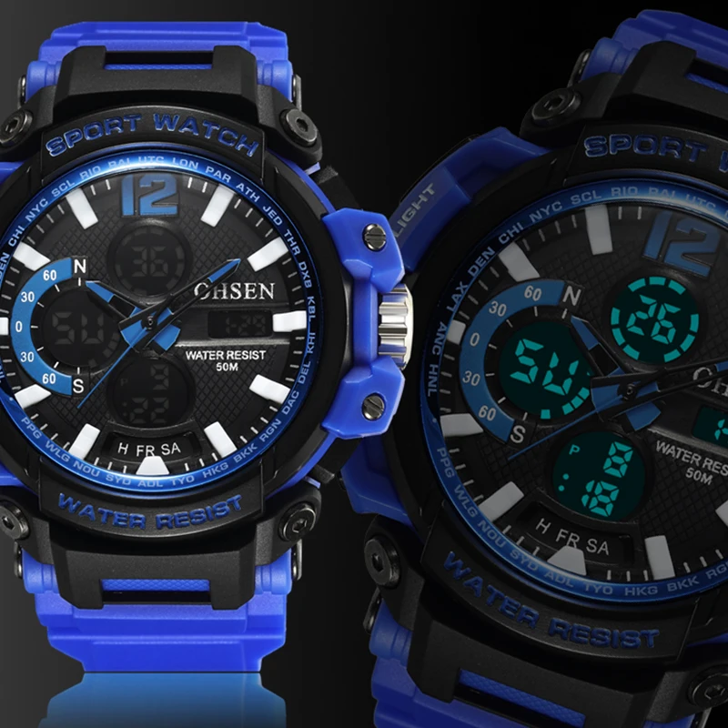 

Sports Digital LED Men Watch Red 2018 OHSEN Dual Alarm Waterproof 50m Analog Military Watches Rubber Quartz Clock Hombre Relogio