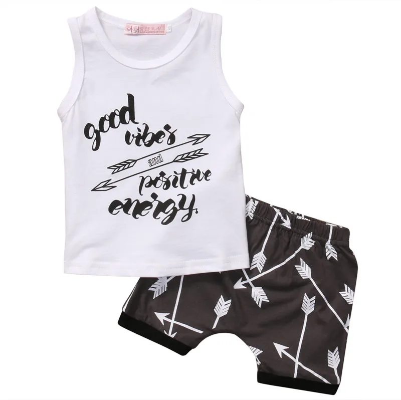 Комплект одежды из 2 предметов для новорожденных мальчиков, летняя футболка Топы, майка и шорты, комплект одежды для маленьких мальчиков