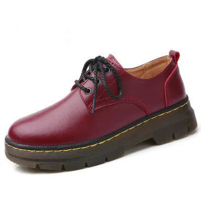 OUKAHUI/Брендовые женские кожаные туфли-оксфорды в британском стиле; повседневная кожаная обувь на шнуровке, увеличивающая рост, на среднем каблуке 5 см; женская обувь; - Цвет: Red wine