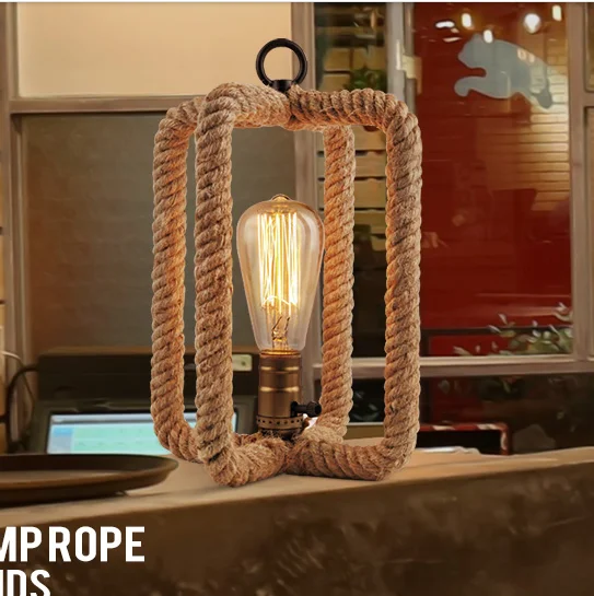 

Vintage Rope Loft table lamp Creative Personality Industrial Lamp Edison Bulb American Style For Living Room decoration
