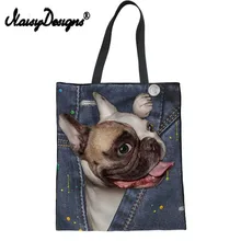 Милый мопс печать Демин Экологичная многоразовая для покупок сумка ткань продуктовый пакет перерабатываемая сумка здоровая сумка сумки для путешествий для девочек