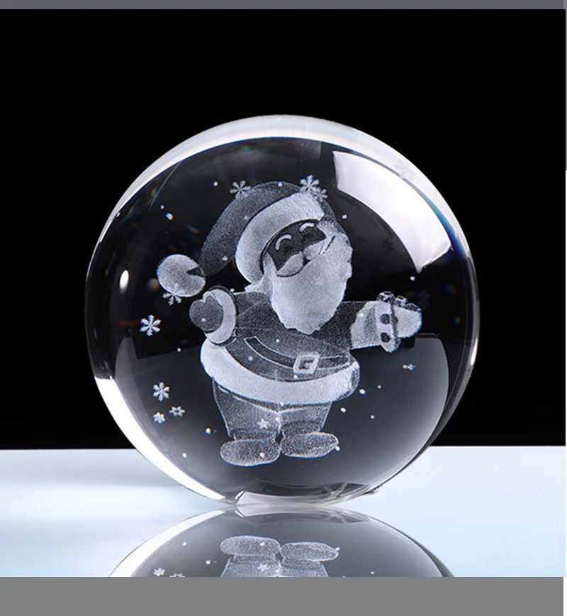 80 мм лазерная гравировка Санта Клаус хрустальный шар 3D миниатюрный стеклянный шар рождественские украшения Сфера Новогодний подарок
