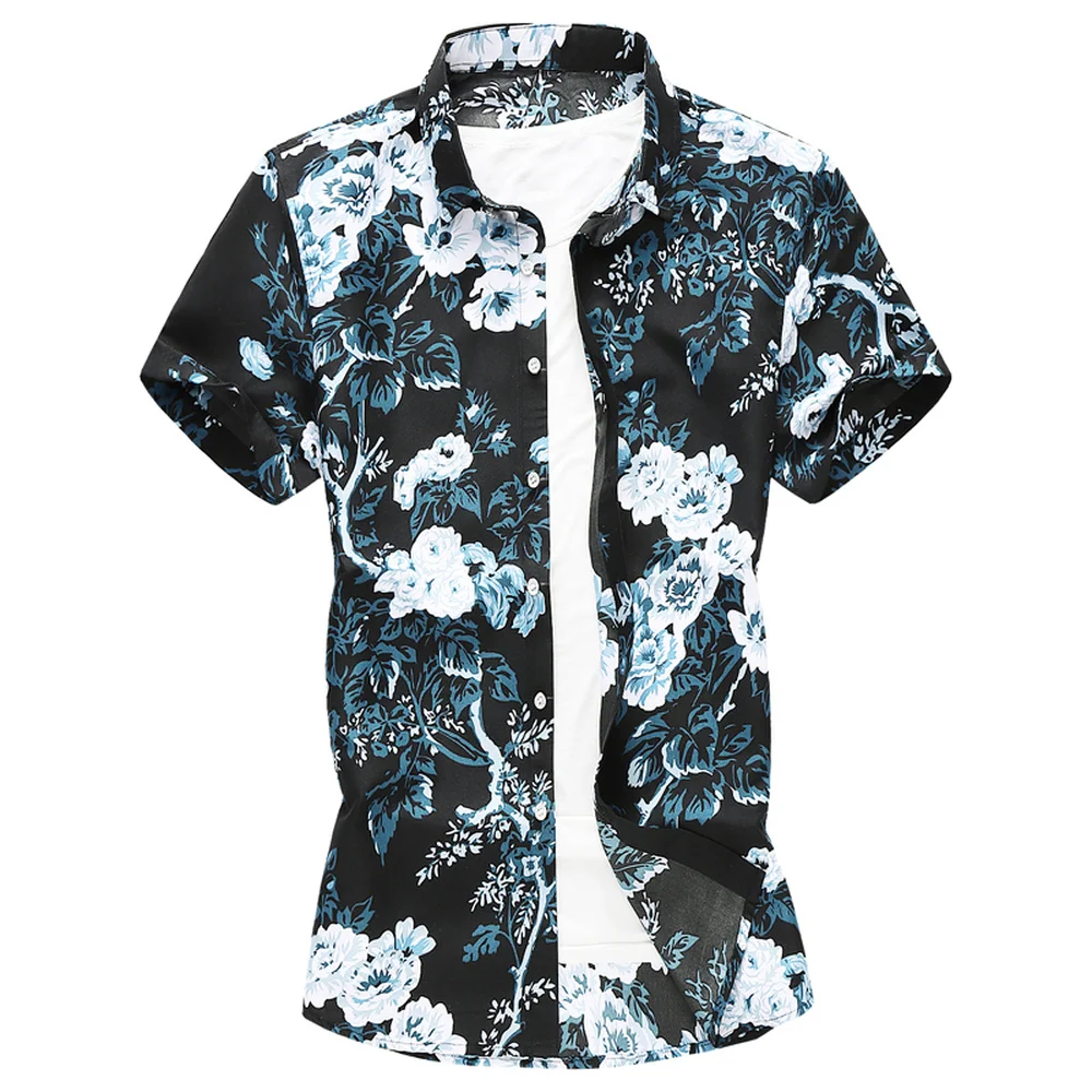 Летняя Пляжная Гавайская Новая мужская рубашка модная повседневная мужская рубашка с короткими рукавами и цветочным принтом Одежда больших размеров 5XL 6XL 7XL
