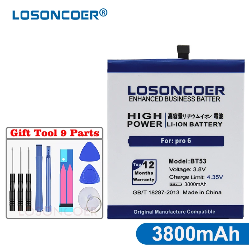 

LOSONCOER 3800mAh BT53 High Quality Battery for Meizu PRO 6 Battery Smart Mobile Phone +Free tools