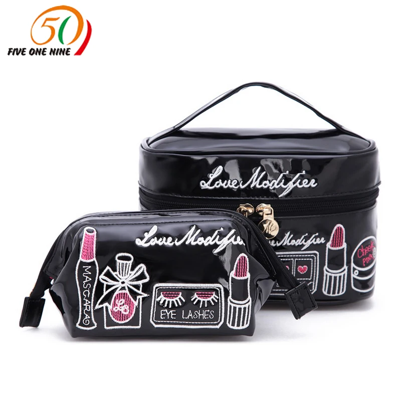Women Make Up Bag Embroidered PU Toiletry Bag Fashion Cosmetic Bag