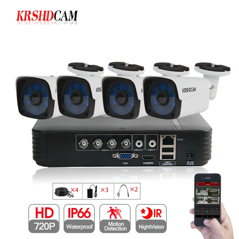 KRSHDCAM 4CH AHD DVR Security CCTV System 30M IR 4PCS 720P CCTV Camera font b Outdoor