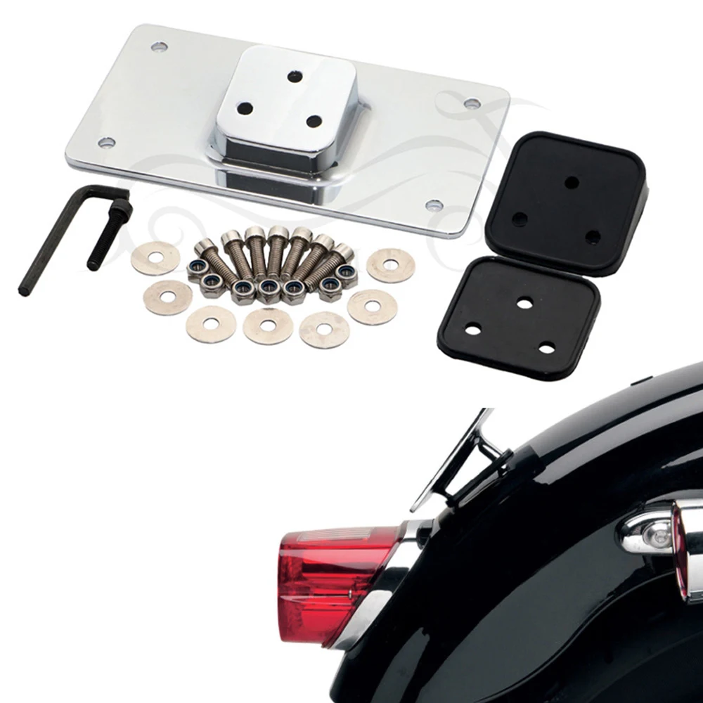 Chrome Laydown Tilt License Plate Frame Mount for Harley Sportster Dyna Softail