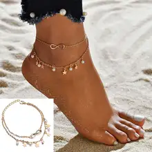Bohemian Pearl Anklet Heart shape Letters Multilayer Anklet Bracelet on the leg chain for women girls summer Beach foot Jewelry chic multilayer small bells anklet for women