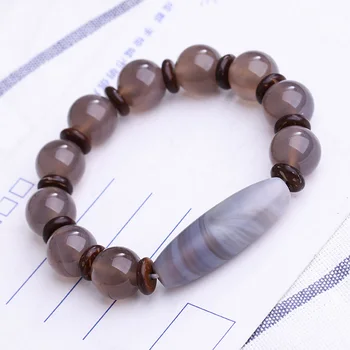 

Natural gray agate single ring bracelet with silk beads beads shell cb52#