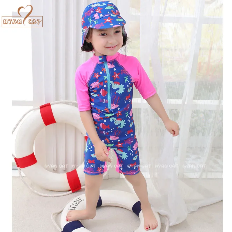 Nyan Cat summer baby girl seaworld swimwear+hat 2pcs set swimming suit