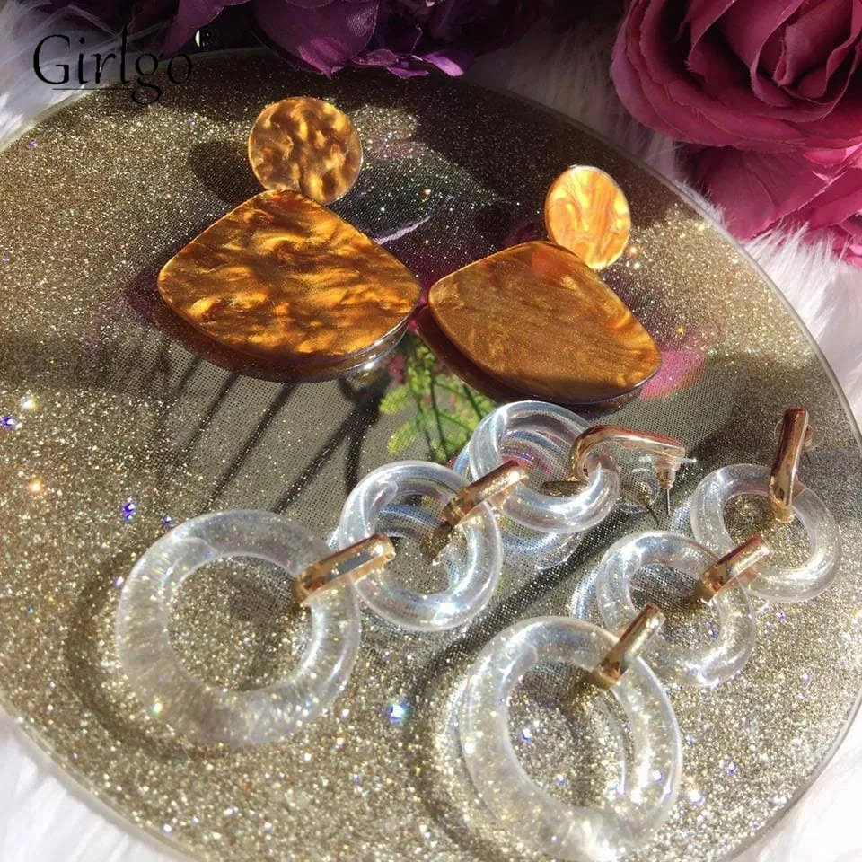 

Girlgo Fashion ZA Earrings Geometric Crystal Drop Earrings for Women Trendy Flower Wedding Jewelry Party Gift Accessories Mashup