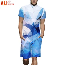 Alisister плюс размер мужские комбинезоны Блоки печати 3d комбинезоны летний мужской комплект пляжные вечерние рабочая одежда цельный комбинезон