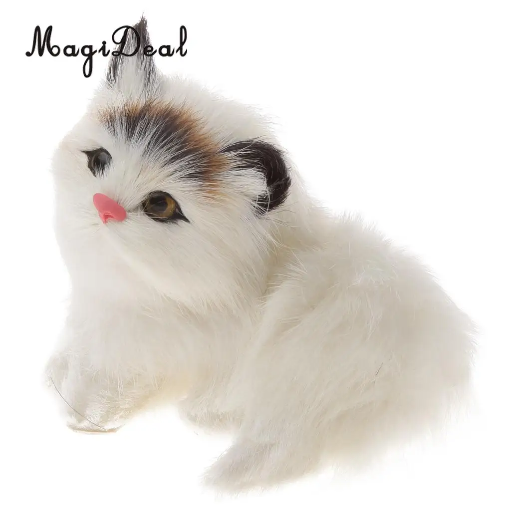 Cute Realistic Cat Animal Toys Furry Interior Ornament Kids Children Girls Birthday Gift Bedroom Decoration Black Forehead
