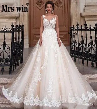 

Robe De Mariee Grande Taille 2020 New Mrs Win Classic Lace Embroidery Lace Up Princess Wedding Gown Custom Vestido De Novias F