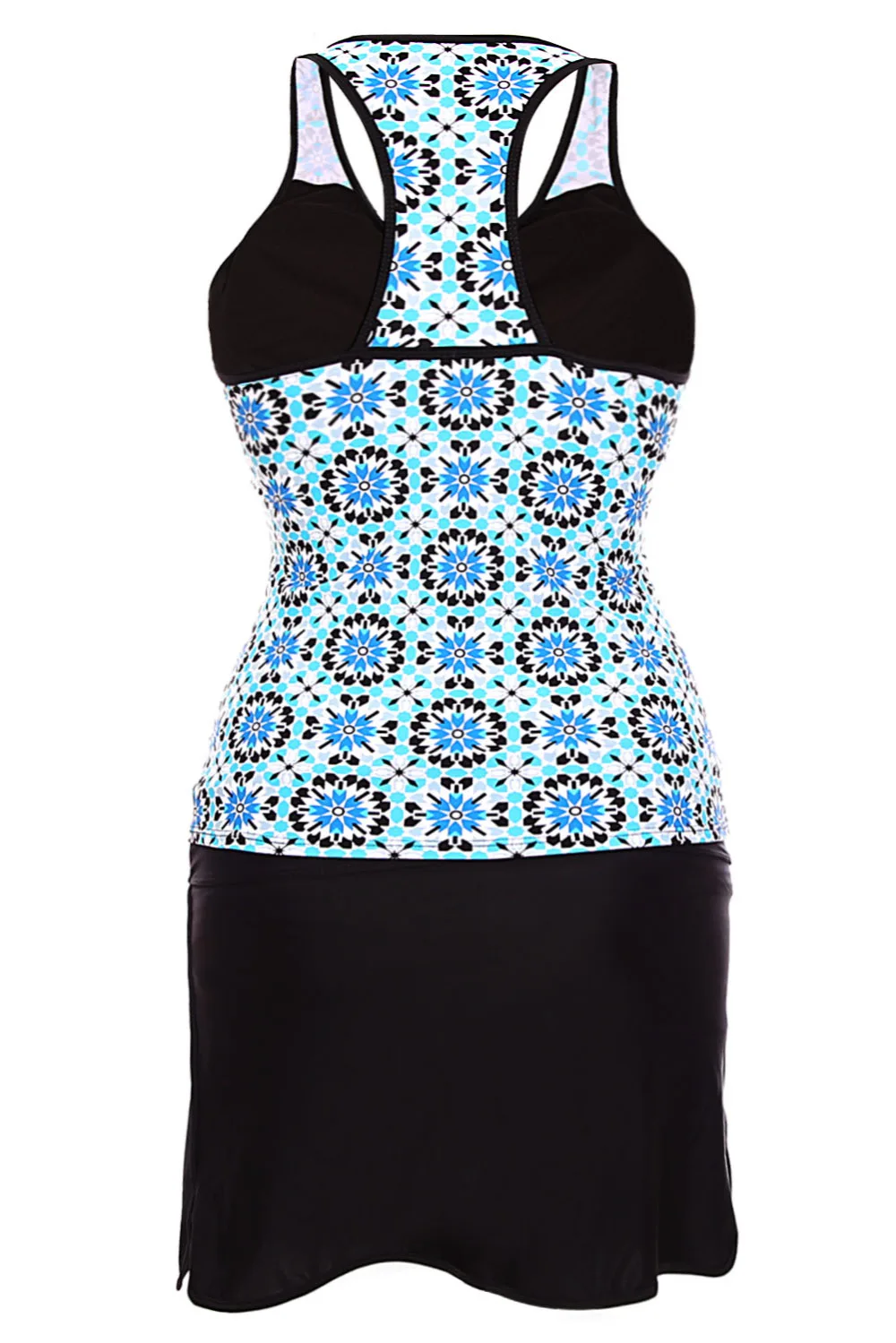 Abstract-Print-Racerback-Tankini-Blue-Skort-Swimsuit-LC41968-4-2