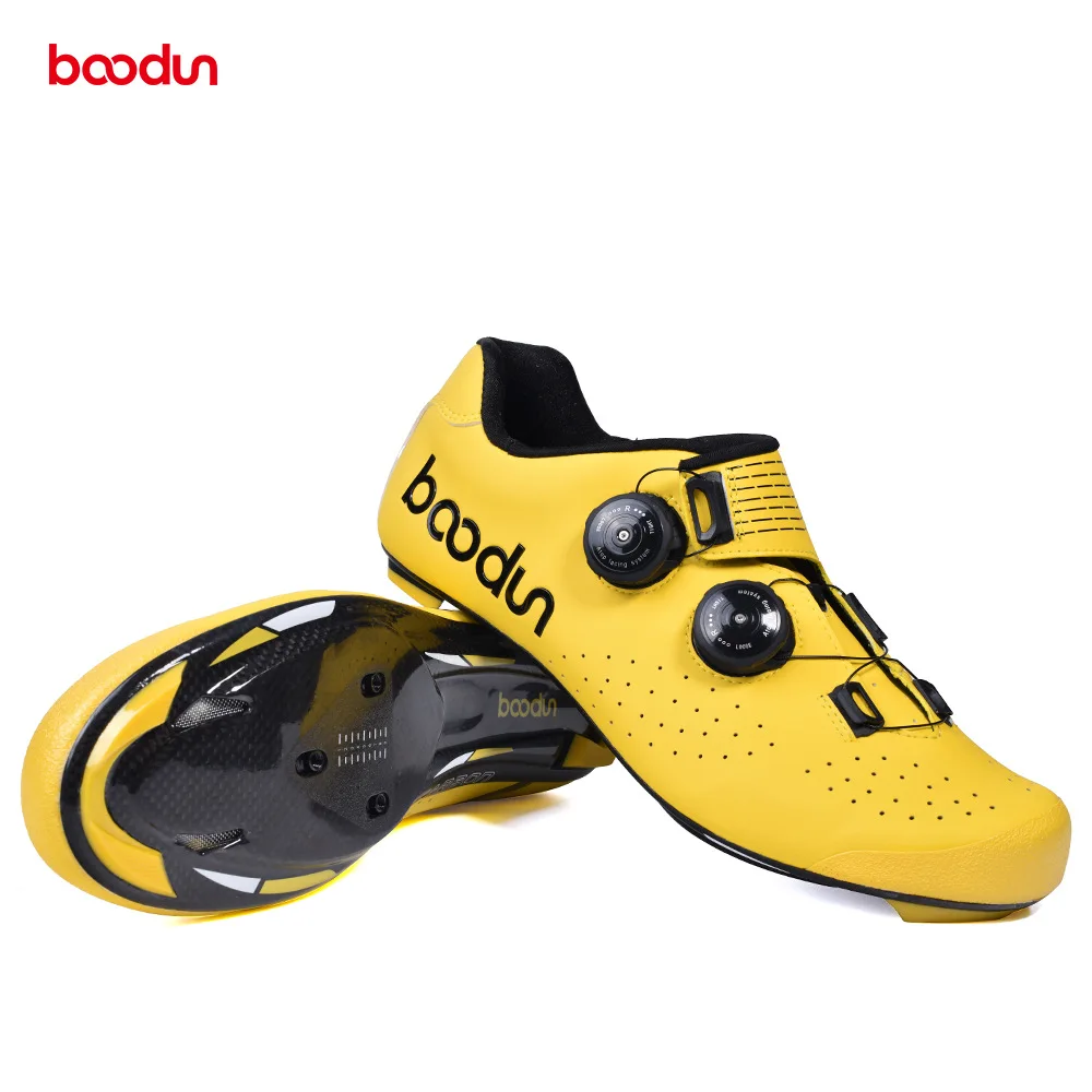 Zapatos de ciclismo Boodun para hombre, zapatos de bicicleta de carretera con suela de fibra de carbono, zapatos transpirables con autobloqueo para bicicleta de carreras y ciclismo tacos