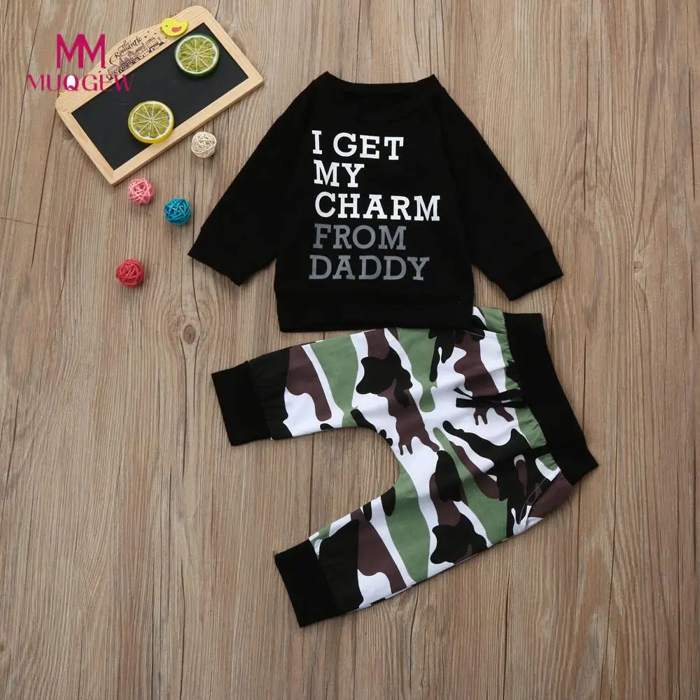 

Children Clothing Sets Kids Clothes Baby Boy Letter T shirt Tops+Camouflage Pants Outfits Set Autumn Children Boys Clothes
