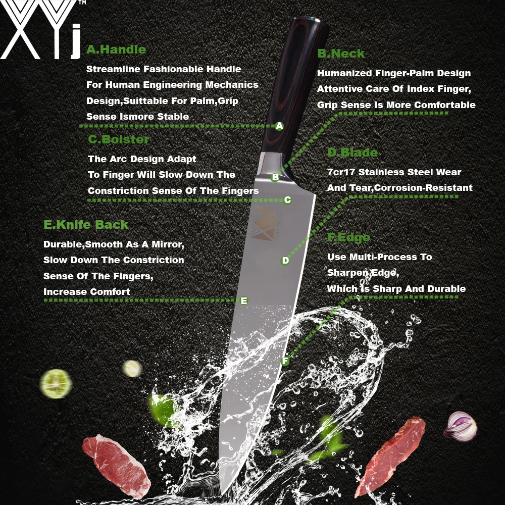 XYj Kitchen Knife Stainless Steel 7cr17 High Carbon Blade Color Wood Comfortable Handle Knives Meat Fish Sushi Cooking Tools XYj Kitchen Knife Stainless Steel 7cr17 High Carbon Blade Color Wood Comfortable Handle Knives Meat Fish Sushi Cooking Tools