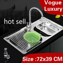 Квартира кухня двойной паз раковина высокое качество мыть овощи 304 нержавеющая сталь Лидер продаж Малый 72x39 см