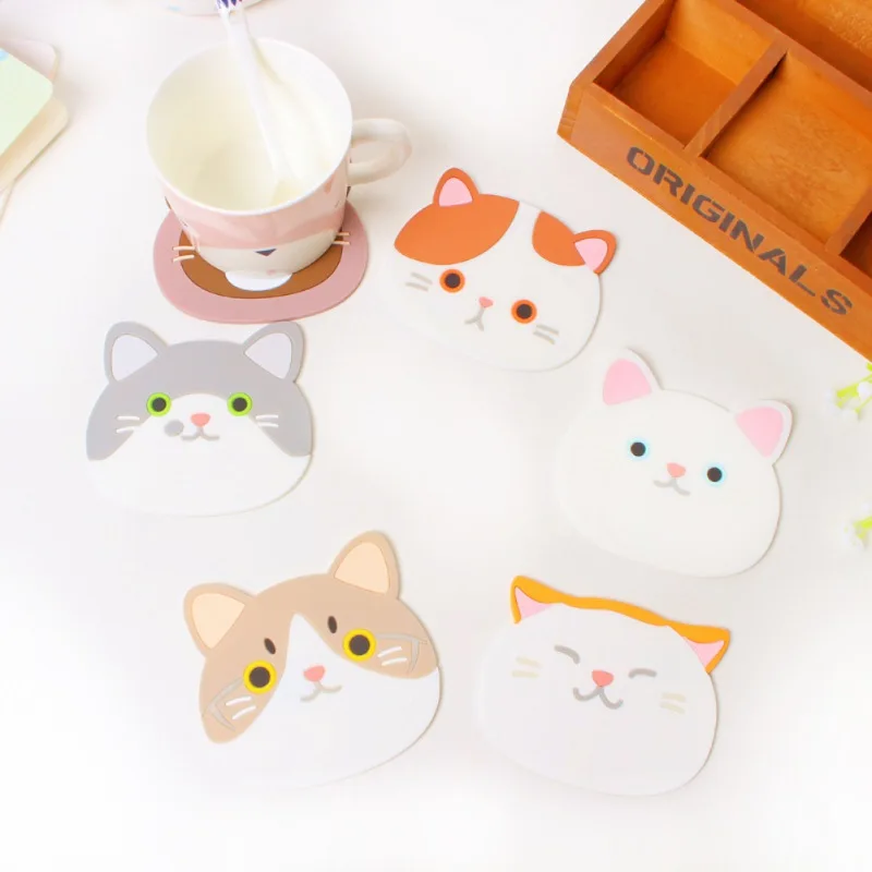Coasters For Glasses Napkins Stand Silicone Mats Table Coaster Cat