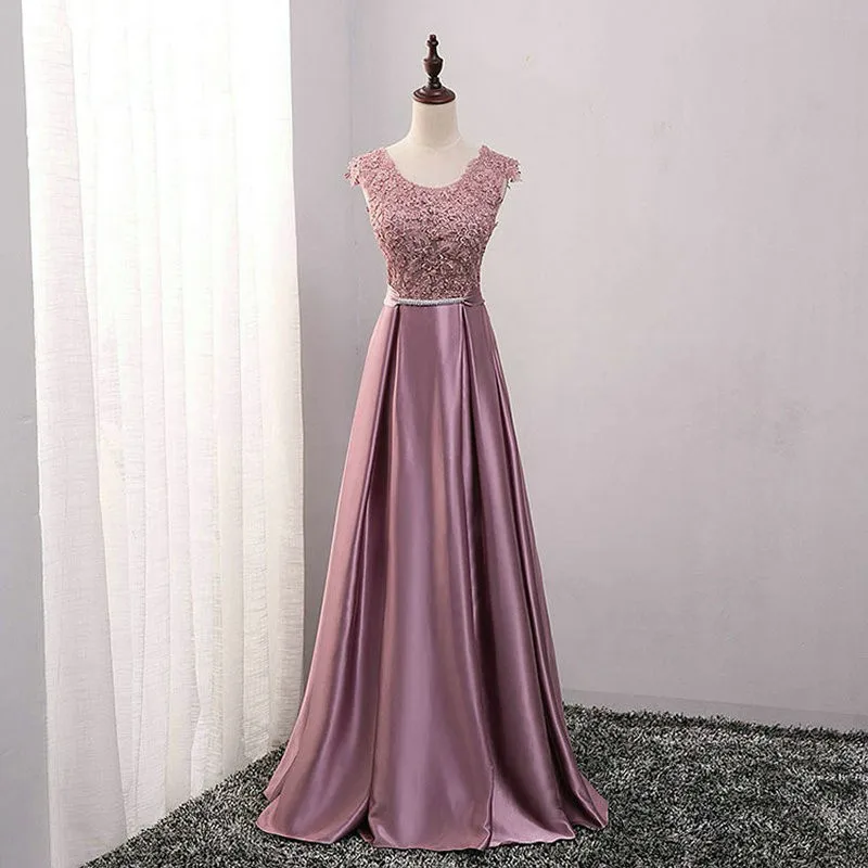 Длинные кружевные вечерние платья с вышивкой, с круглым вырезом, без рукавов, с аппликацией, с бантом, платья для выпускного вечера для свадьбы, с v-образным вырезом на спине, плиссированные, Vestido de noche - Цвет: Dark Pink