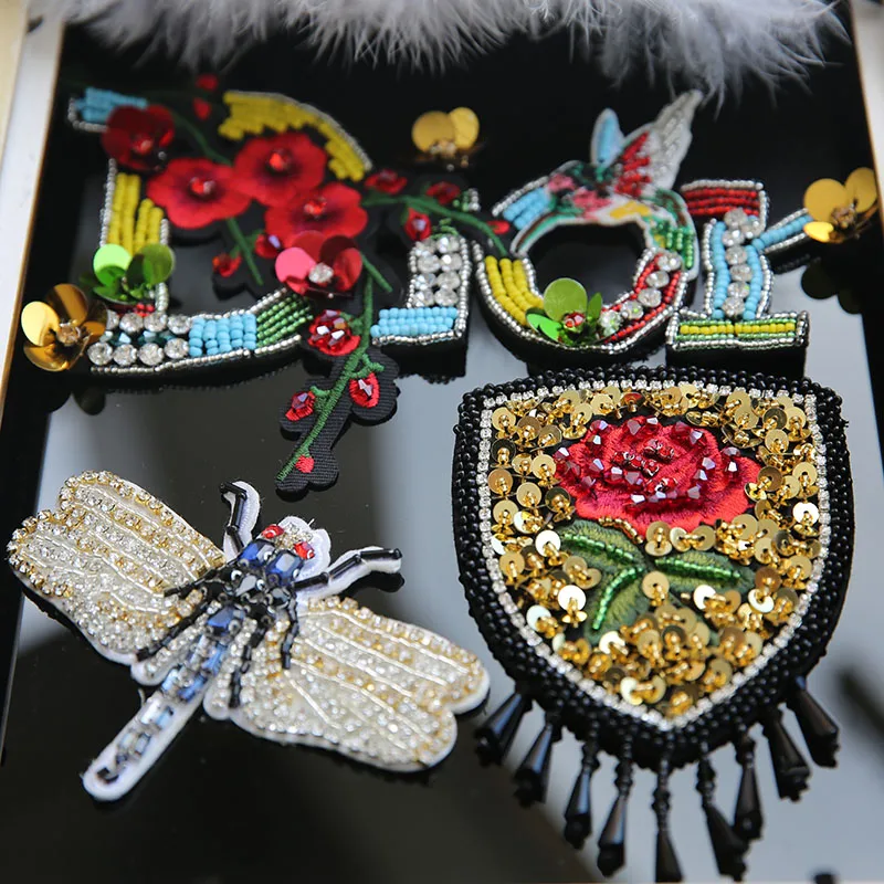 

Fashion embroidery ink dragonfly patch roses badge clothes T-shirt diy decoration patch