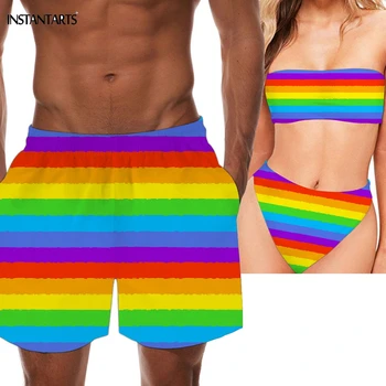 

INSTANTARTS 3D Rainbow Pride Flags Pride Printed Couple Swimsuits Female Summer Bandeau Bikini Set Man Beach Shorts Beachwear