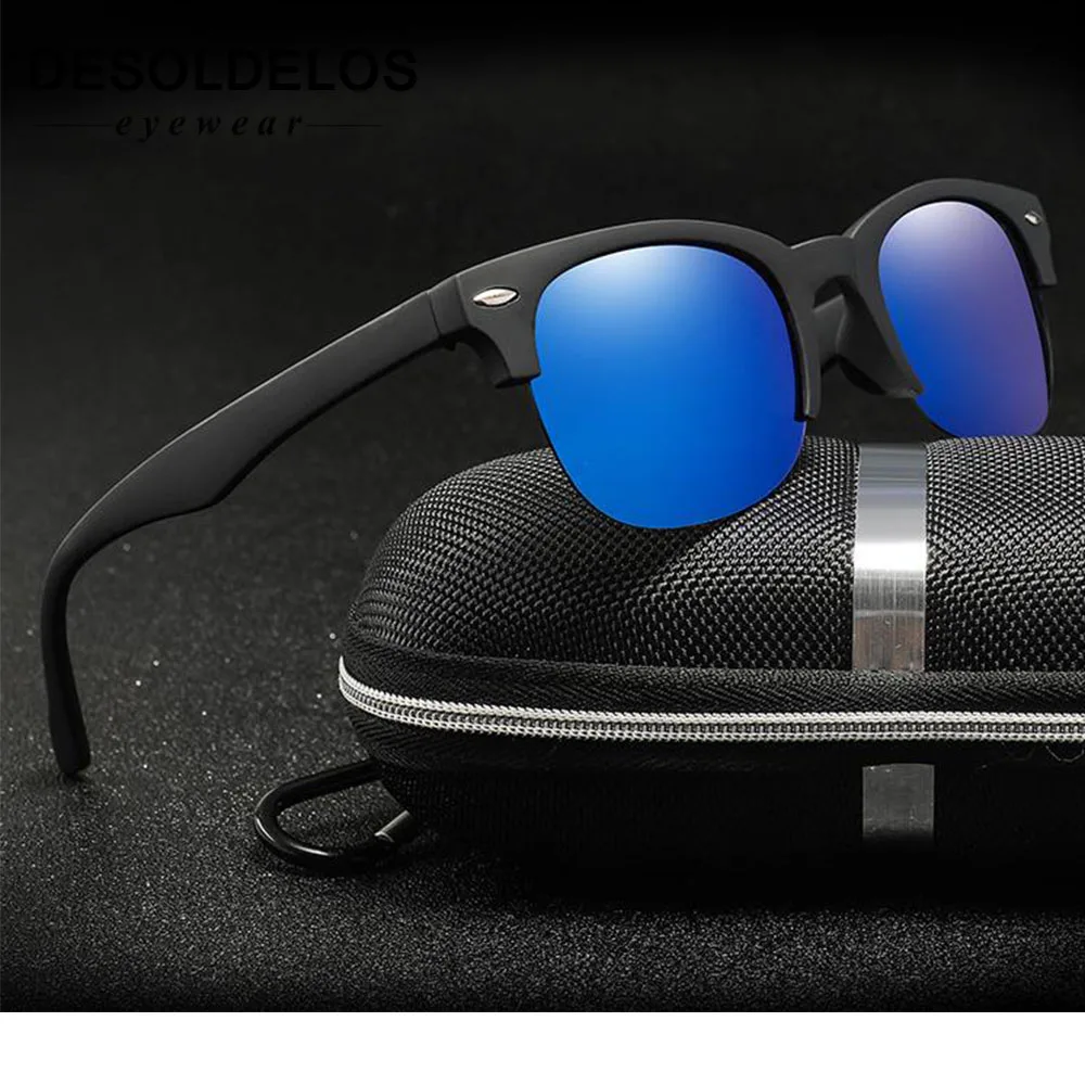 

DesolDelos Semi-rimless Polarized Sunglasses Men Women Round Mirror Sun Glasses for Driving Classic oculos feminino UV400