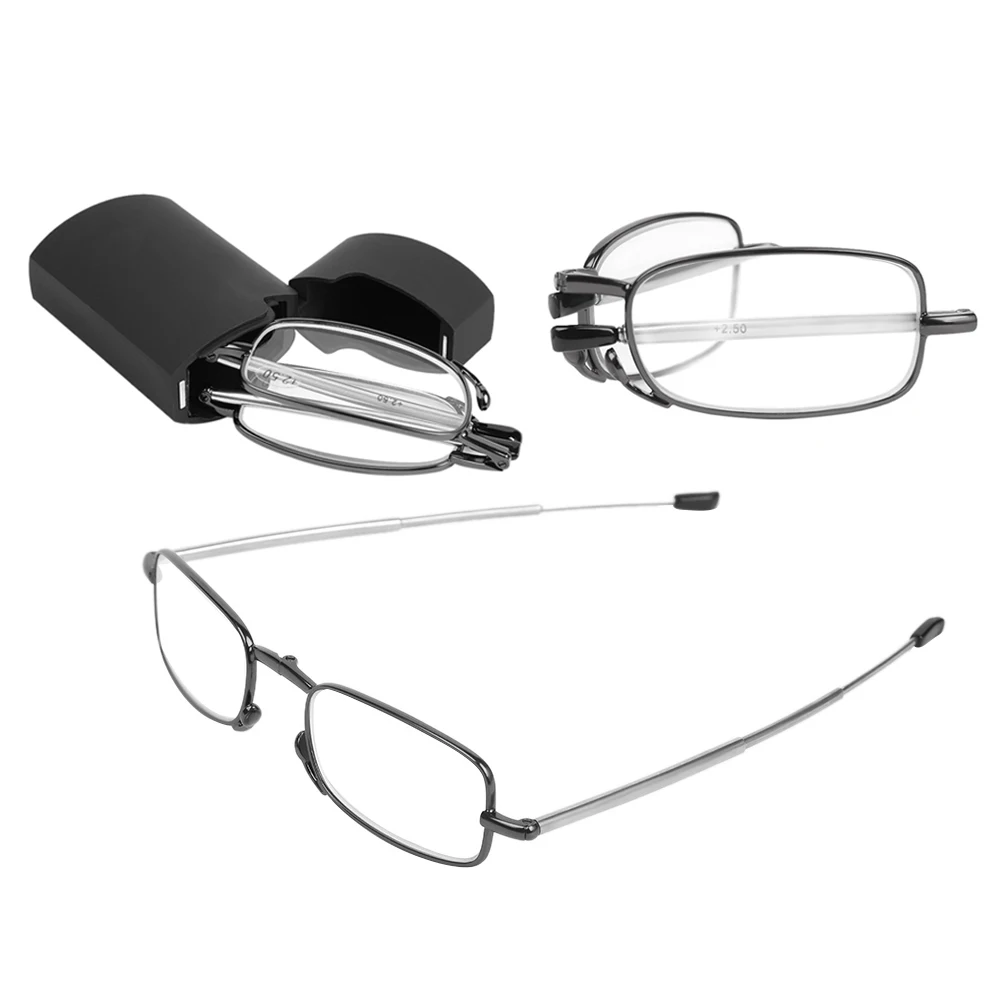 Модные Портативные складные очки унисекс, очки для чтения, оправа с металлическим вращением, полуоправа, очки с коробкой, очки для ухода
