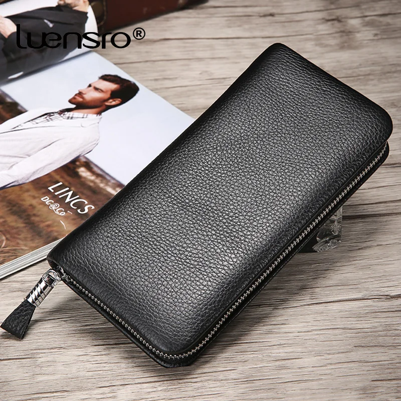 

LUENSRO Real Leather Wallet Long Men Genuine Leather Wallet With Coin Holder High Quality Male Card Holder Man Purses Wallets