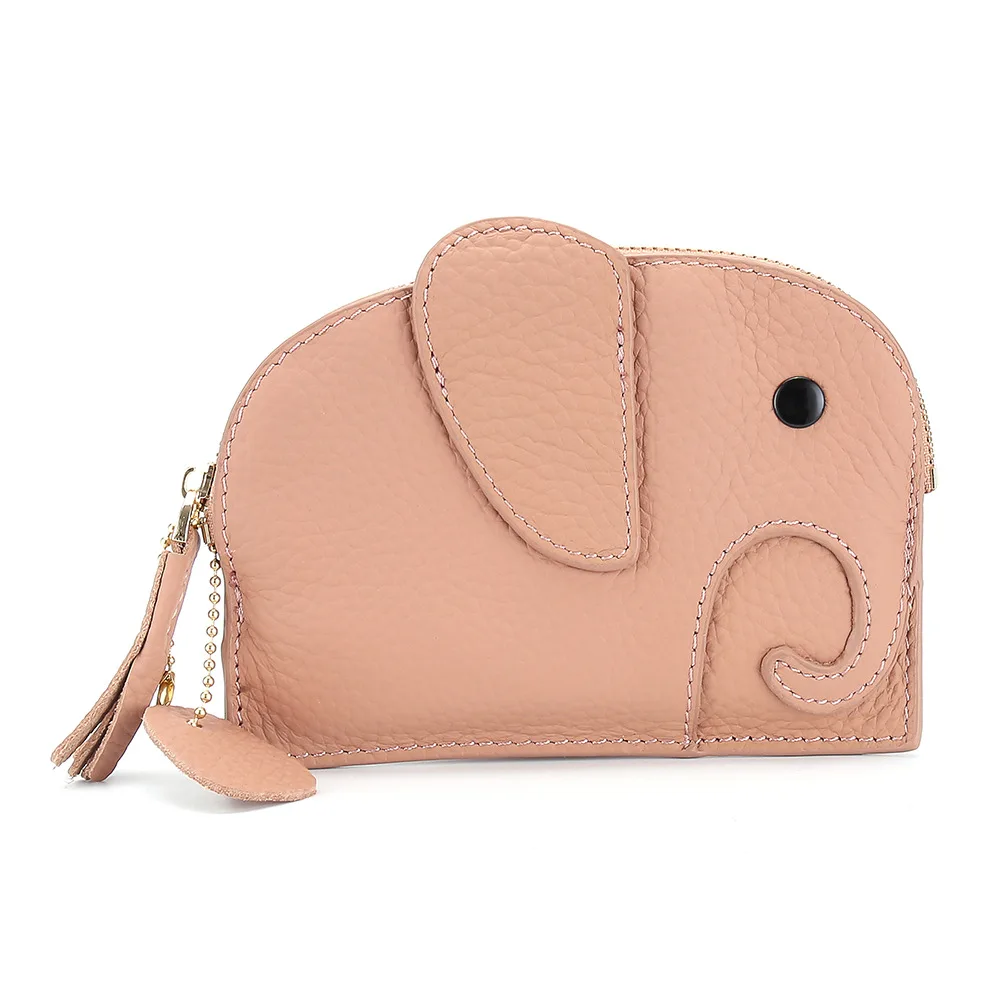 Genuine Leather Women Wallet Ins Creative Small Elephant Female Short Small Slim Wallets Cute Coin Purse Mini Zipper Pocket - Цвет: Pink