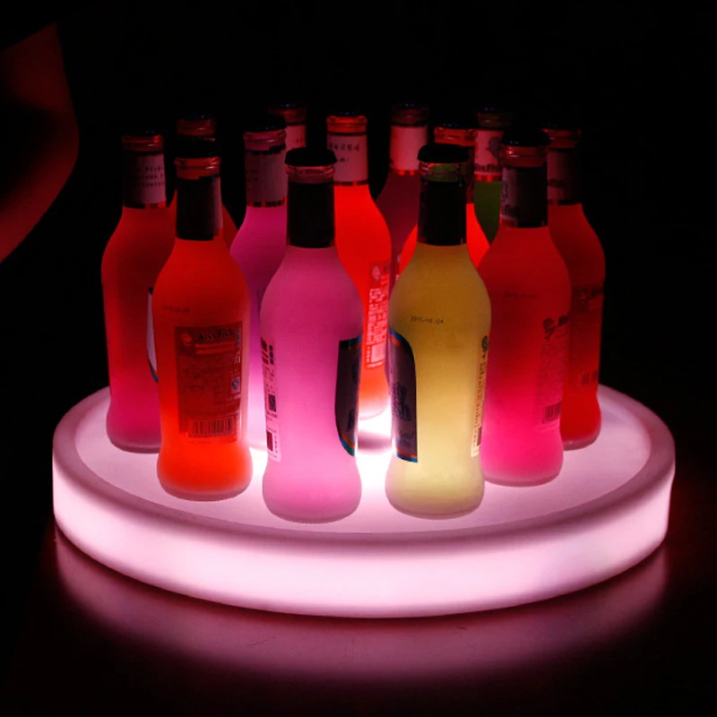 

Smart LED Red Wine Tray USB Charging Remote Control Wine Plate Color Changing Wine Rack Waiter Table Bar Supplies Round/Square